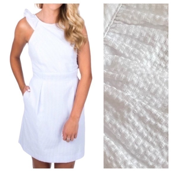 Lauren James White Seersucker Ruffle Claire Dress Large